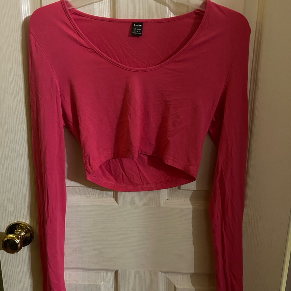 hot pink shein long sleeve cropped shirt